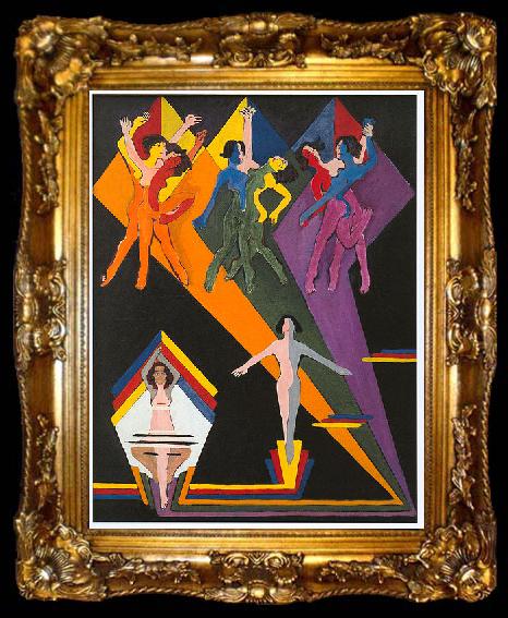 framed  Ernst Ludwig Kirchner Dancing girls in colourful rays, ta009-2